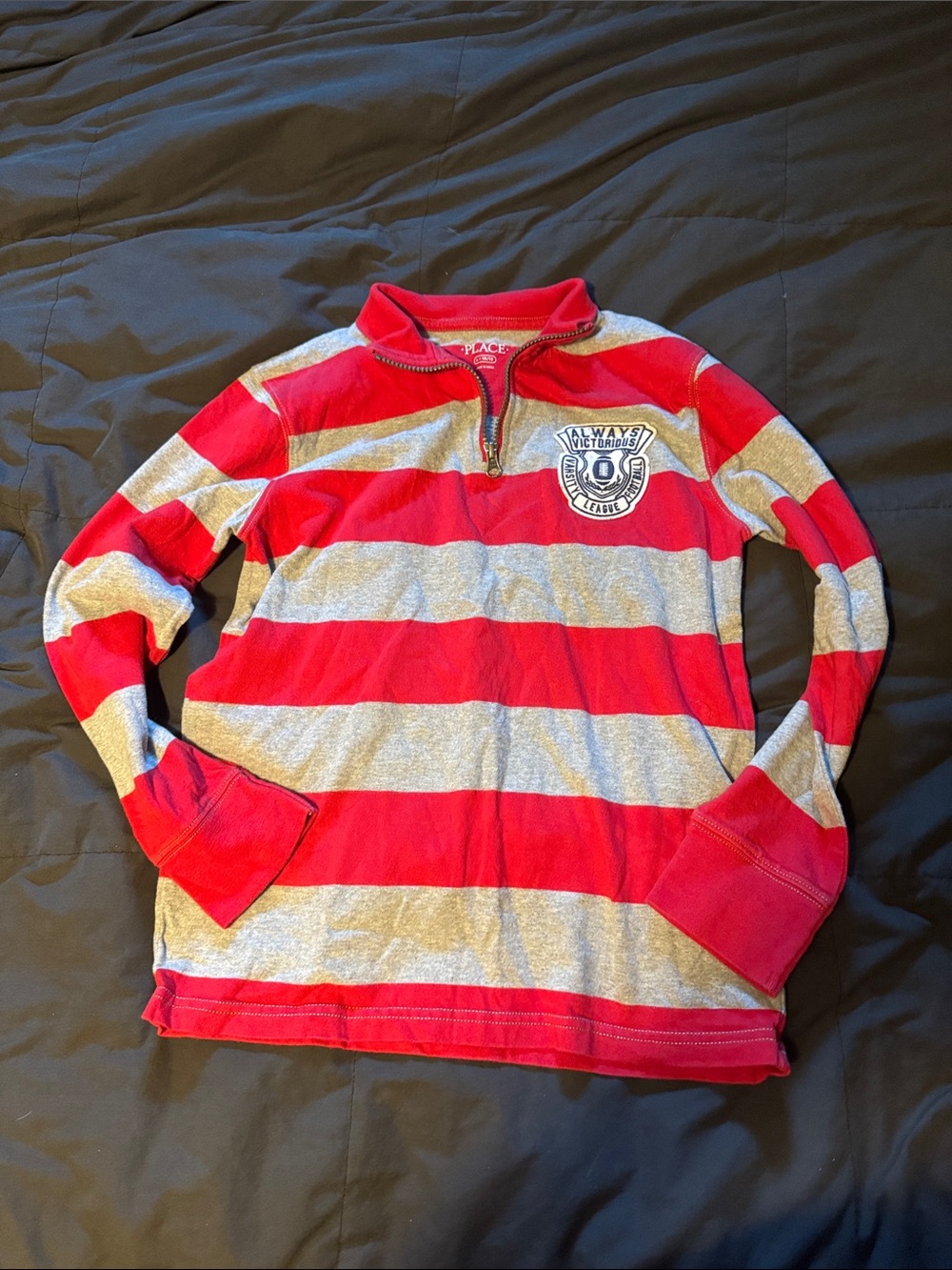Place Red & Gray Striped Quarter-Zip Pullover